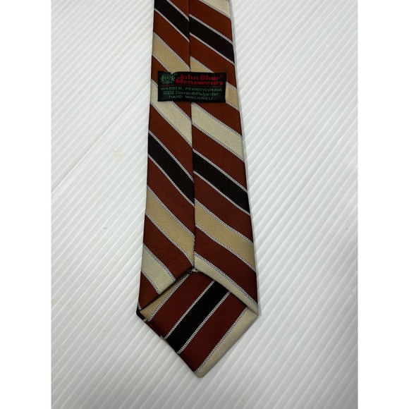 Vintage John Blair Menswears Striped Necktie Brown Tan Black Polyester - Picture 2 of 3